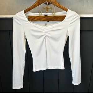 ROMWE Womens Sweetness Solid Tee White Long Sleeve with Lace size XS (2)